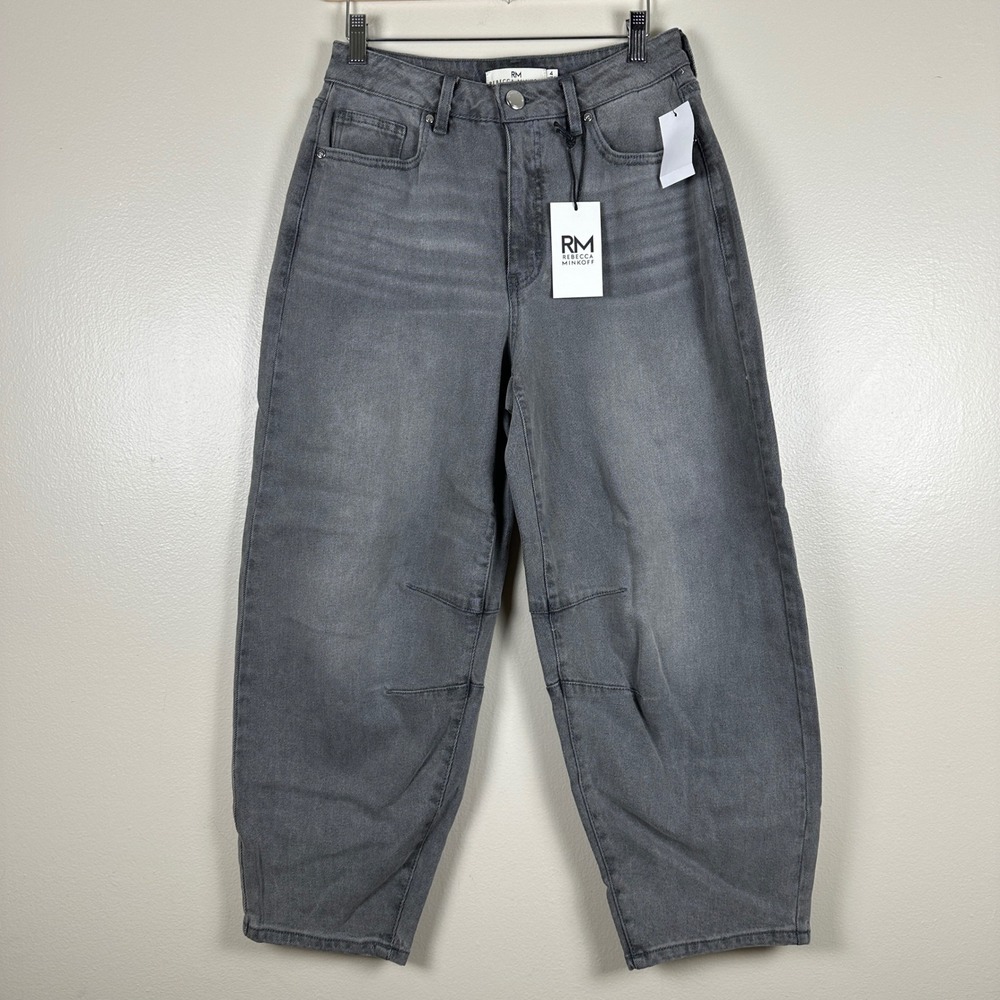Rebecca Minkoff Women's 4 Barrel Jeans Gray Cloud Wash High Rise Darted Knee NWT